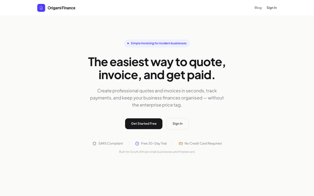 Origami Finance — SaaS invoicing platform for South African businesses